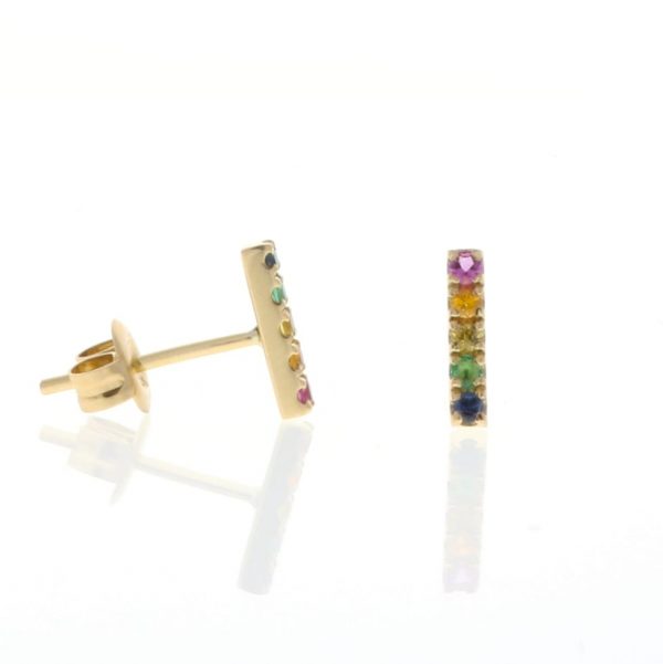 yellow gold rainbow sapphire earrings