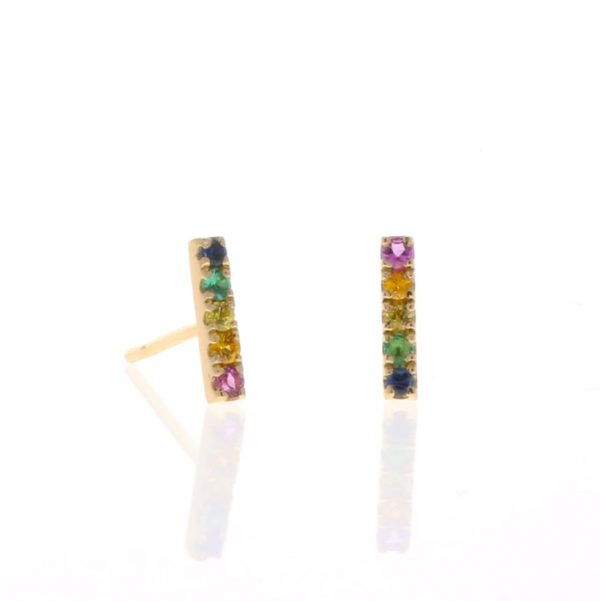 yellow gold rainbow sapphire earrings