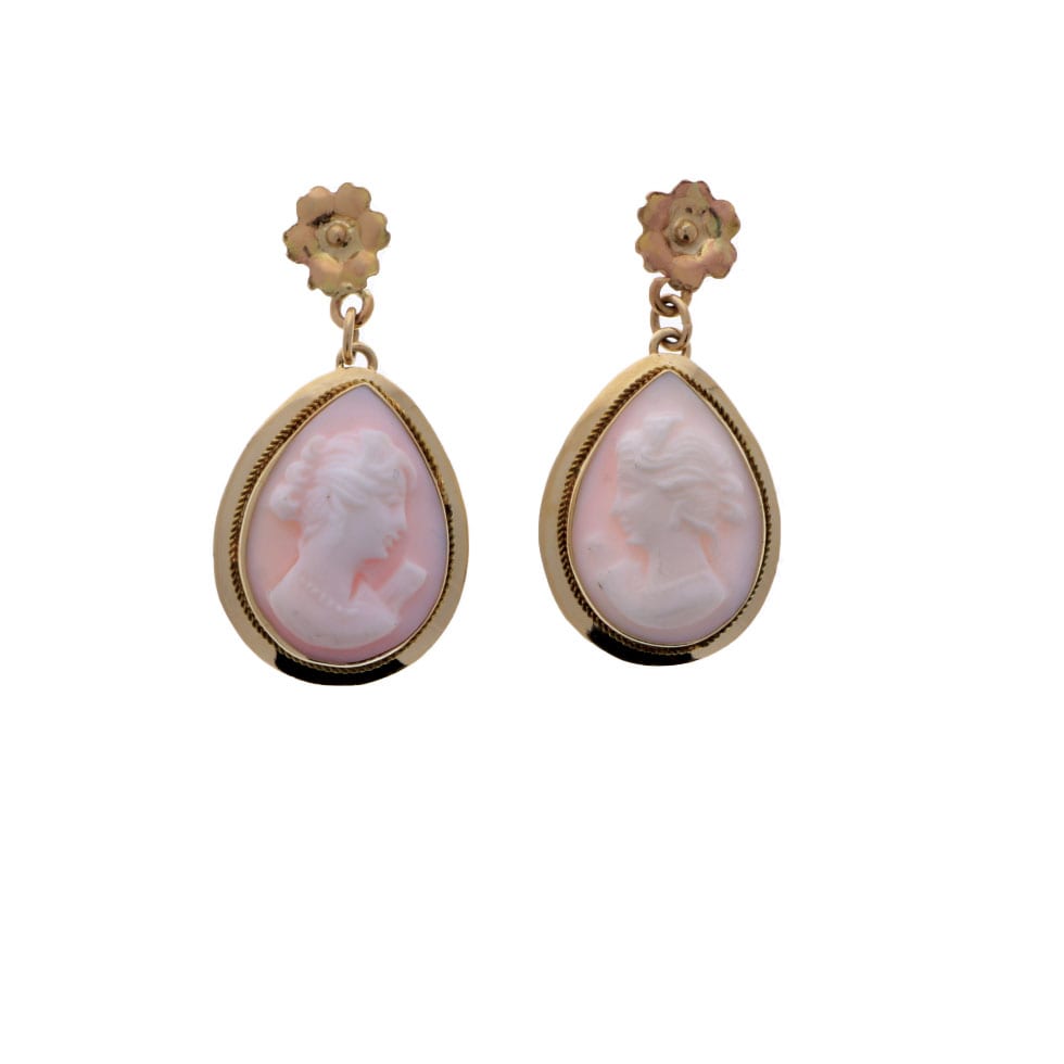 Estate Pink Conch Shell Cameo Earrings - Nelson Coleman Jewelers
