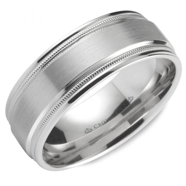 Satin and Polished Wedding Band with Milgrain Accents