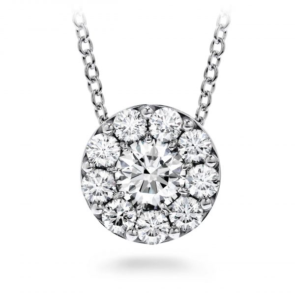 Fulfillment Diamond Necklace in 18 karat gold by Hearts On Fire featuring 10 round brilliant diamonds in a circle pendant on a fixed chain measuring 18" long.