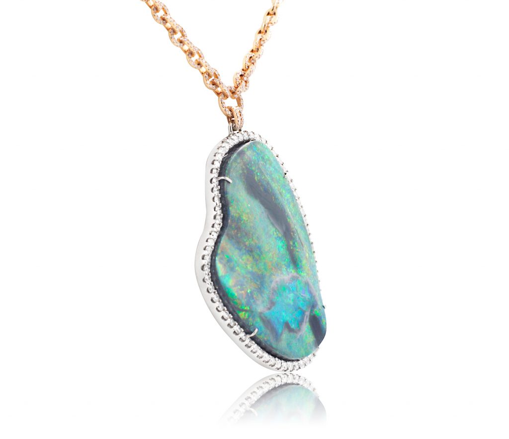 Black Opal Necklace in White and Rose Gold with Diamonds | Nelson