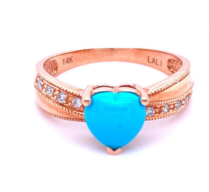 Heart Shaped Turquoise and Diamond Ring by Lali