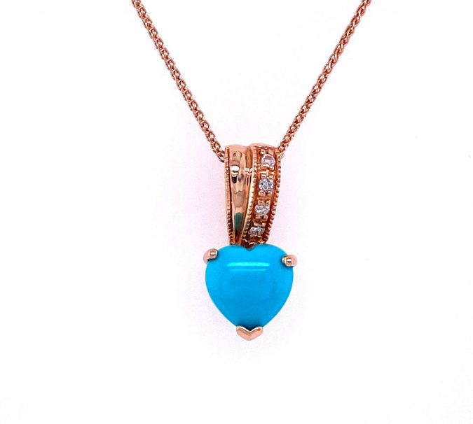 Turquoise and Diamond Pendant in Rose Gold