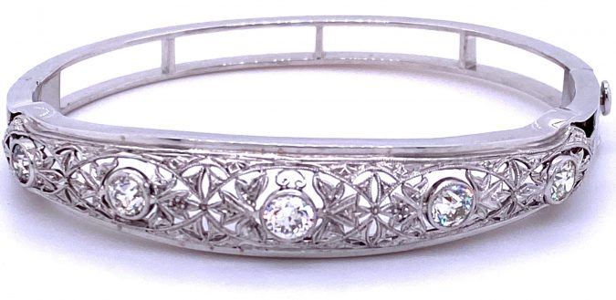 Estate Retrofitted Edwardian Diamond Bangle Bracelet