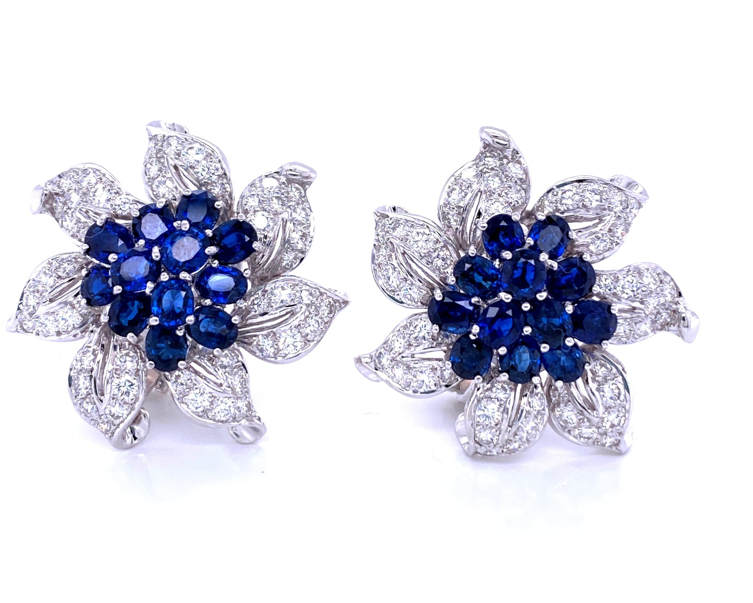 Estate Sapphire and Diamond Flower Earrings in White Gold - Nelson ...