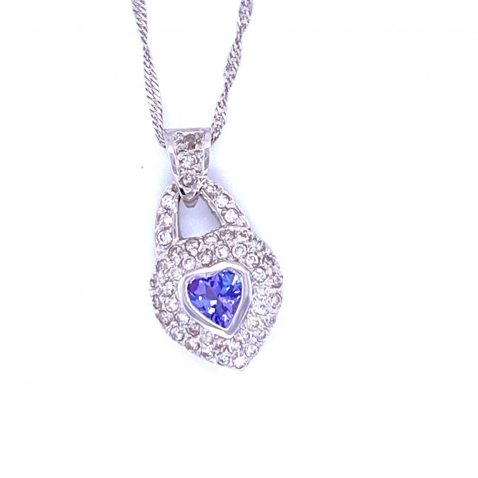 Estate Heart Pendant with Tanzanite and Diamonds in White Gold