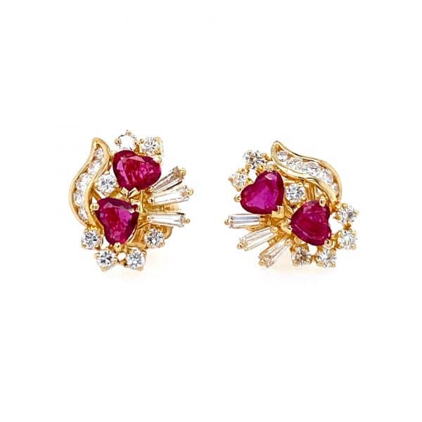 Estate Heart Ruby and Diamond Earrings