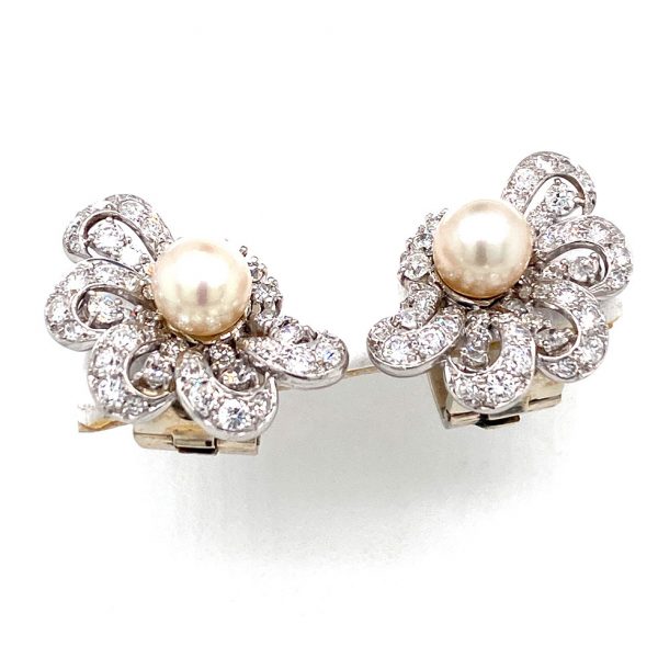 Estate Akoya Pearl and Diamond Earrings by Cartier