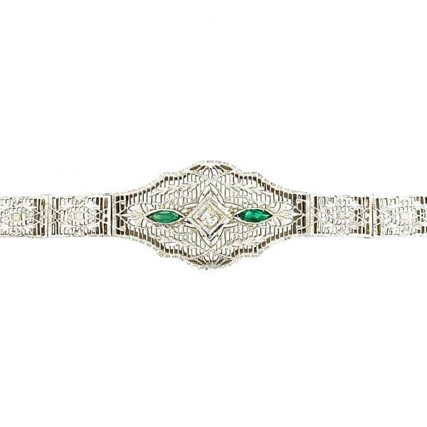 Estate Synthetic Emerald and Diamond Bracelet