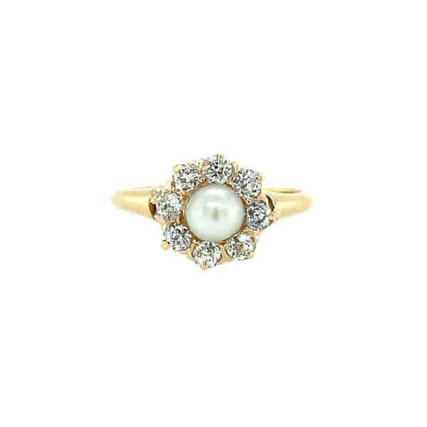 Estate Cultured Pearl and Diamond Ring