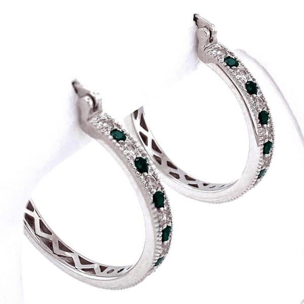 Emerald and White Zircon Hoops