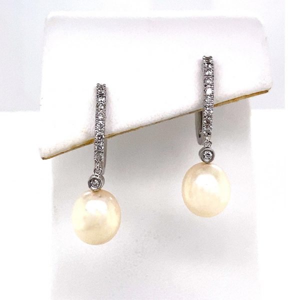 Estate Pearl and Diamond Drop Earrings