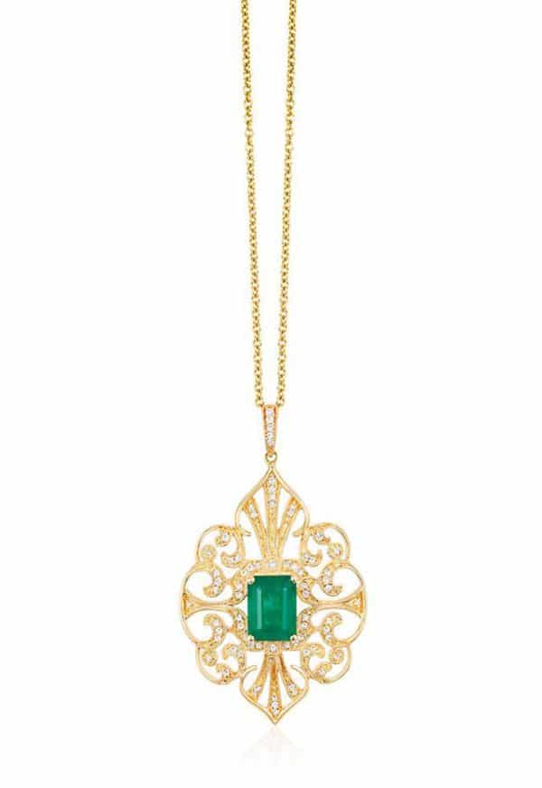 Emerald and Diamond Filigree Pendant by Effy
