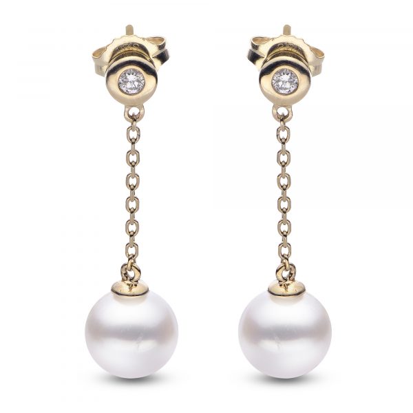 Cultured Akoya Pearl and Diamond Drop Earrings