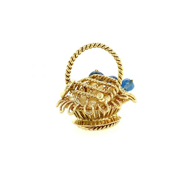 Estate Sapphire and Pearl Basket Charm