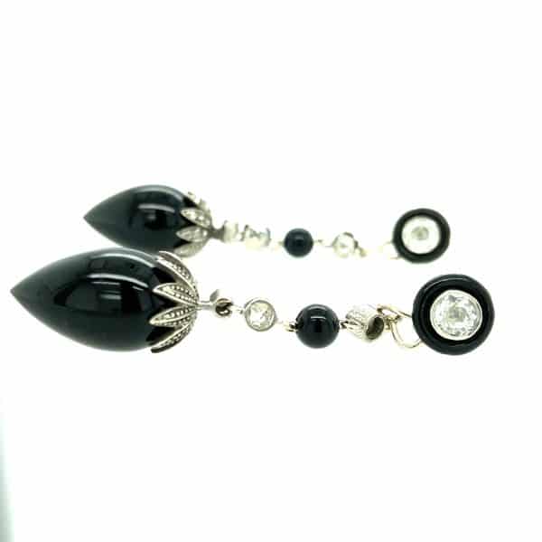 Side View of onyx and diamond earrings