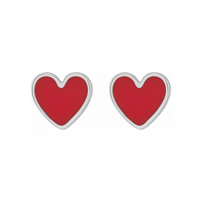 Heart Enamel Studs in Sterling Silver