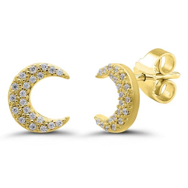 diamond moon earrings in yellow gold