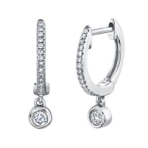 diamond bezel drop huggie hoop earrings