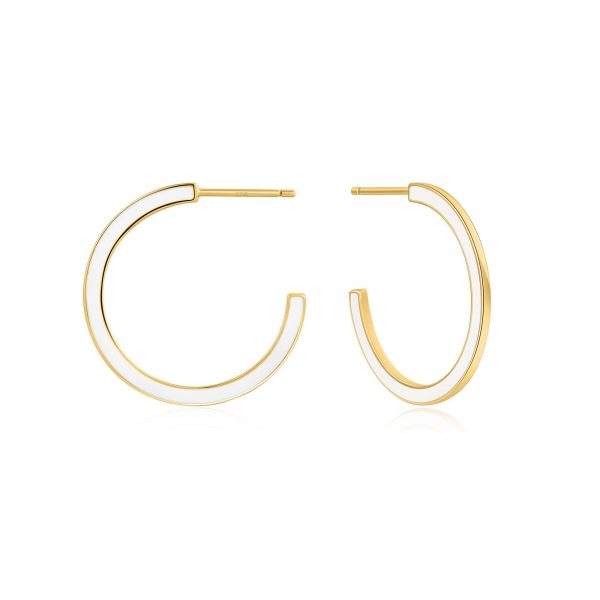 optic white enamel gold-plated hoop earrings