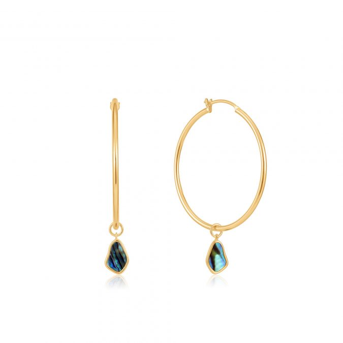 Gold-Plated Tidal Abalone Drop Hoop Earrings by Ania Haie