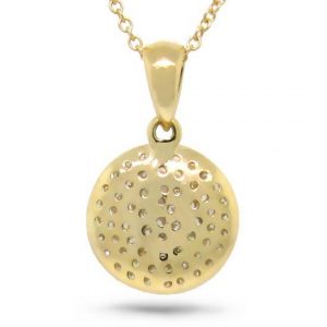 yellow gold diamond disc necklace back view