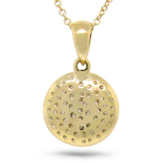 yellow gold diamond disc necklace back view