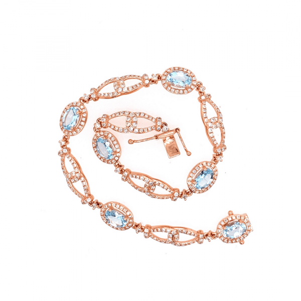 Aquamarine and Diamond Bracelet in Rose Gold