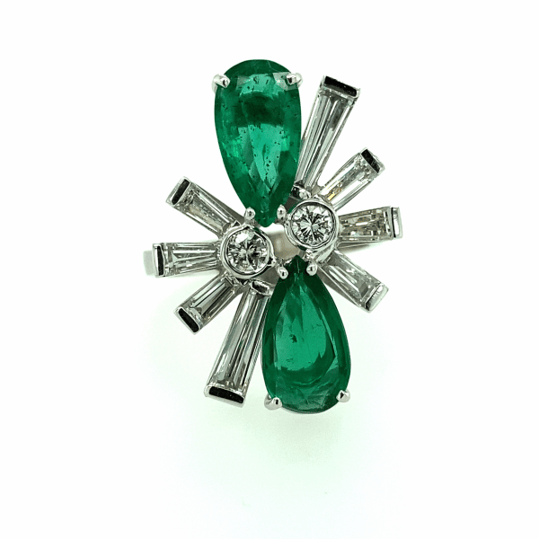 Estate Emerald and Diamond Palladium Ring