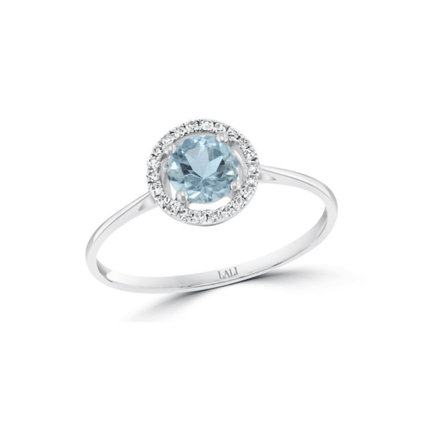 Aquamarine and Diamond Halo Ring by Lali