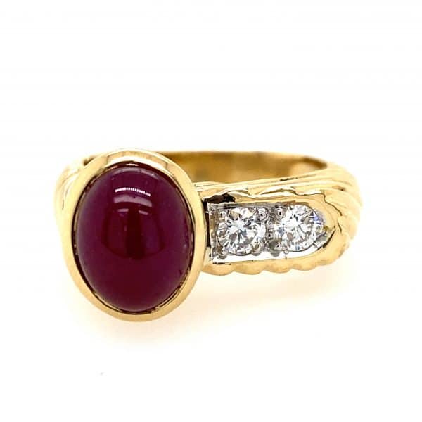 Estate Cabochon Ruby and Diamond Ring