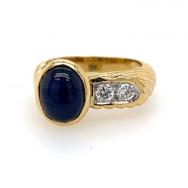 Estate Cabochon Sapphire and Diamond Ring