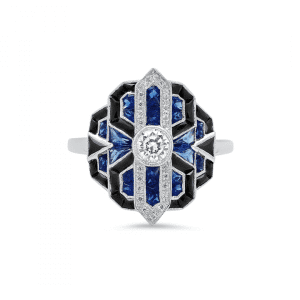 Art Deco Inspired Sapphire and Onyx Ring