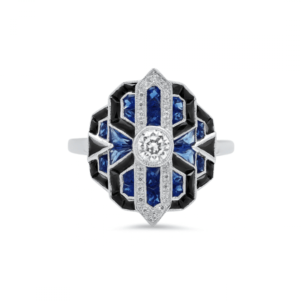 Art Deco Inspired Sapphire and Onyx Ring