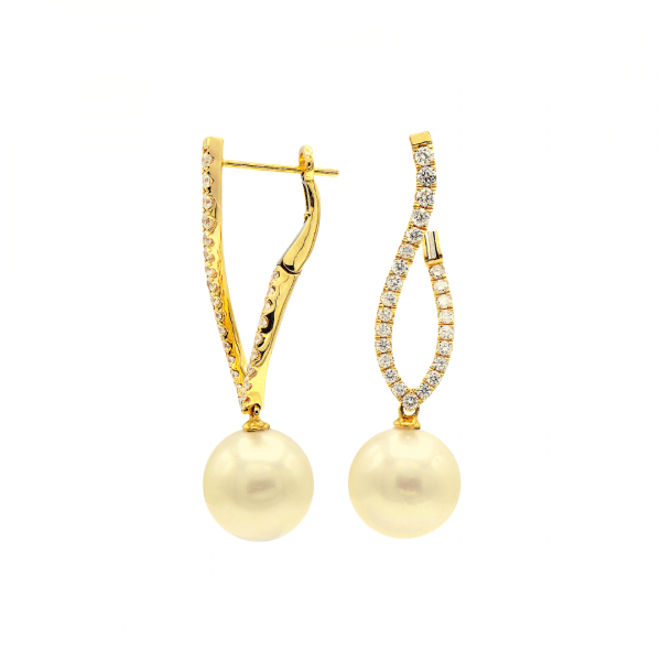 Champagne South Sea Pearl and Diamond Drop Earrings