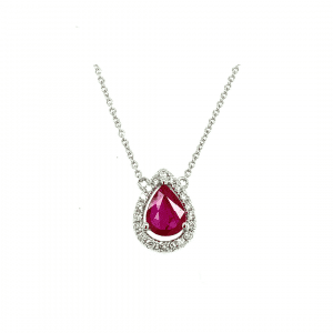 Pear Shaped Ruby Necklace in white gold