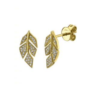 Diamond Pave Leaf Earrings by Shy Creation