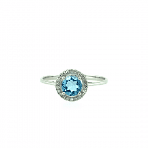 Blue Topaz and Diamond Halo Ring by Lali