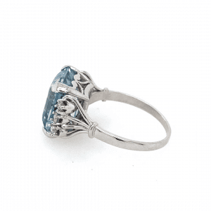 Estate Aquamarine and Diamond Ring in Platinum