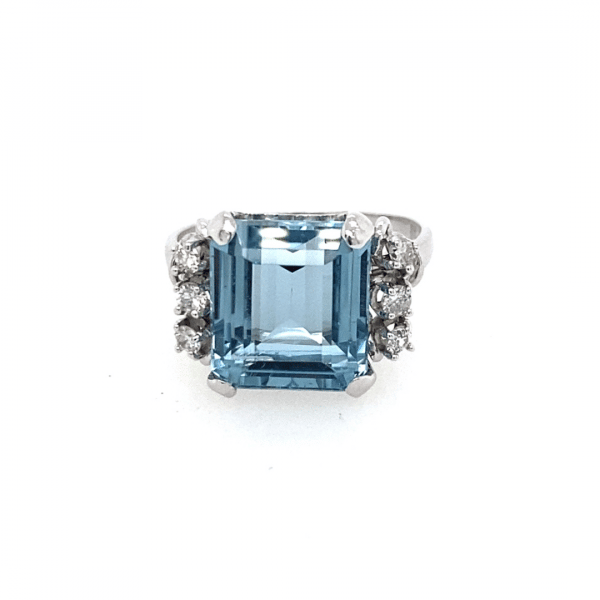 Estate Aquamarine and Diamond Ring in Platinum
