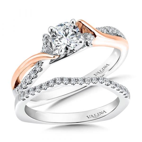 Two-Tone Twist Engagement Setting by Valina with matching wedding band