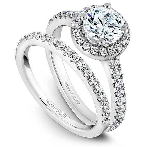 Round Halo Engagement Ring Semi-Mount with matching wedding band by Noam Carver