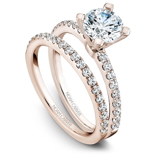 Classic Engagement Setting in Rose Gold with matching wedding band by Noam Carver