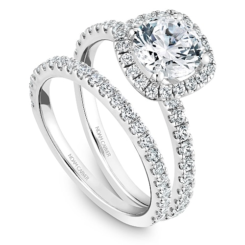 Cushion Halo Setting with matching wedding band by Noam Carver