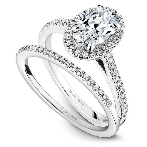 Oval Halo Engagement Mounting by matching wedding band by Noam Carver