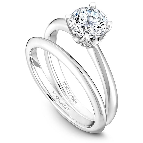 Diamond Blossom Engagement Mounting with matching wedding band by Noam Carver