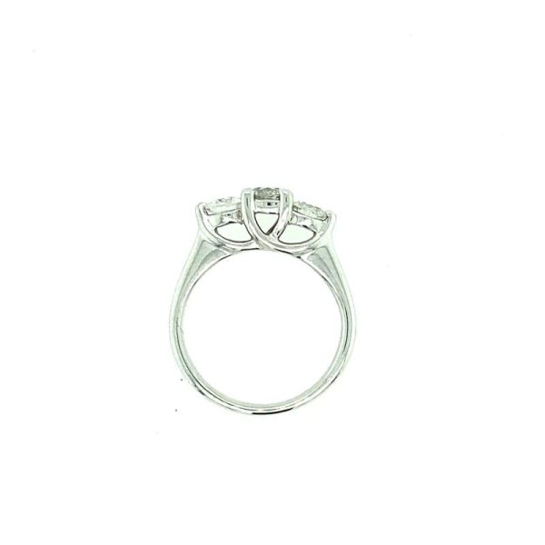One estate 14 karat white gold three-stone engagement ring with 3 round brilliant diamonds weighing 1.00 carats total weight