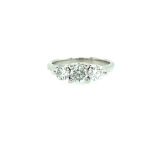 One estate 14 karat white gold three-stone engagement ring with 3 round brilliant diamonds weighing 1.00 carats total weight