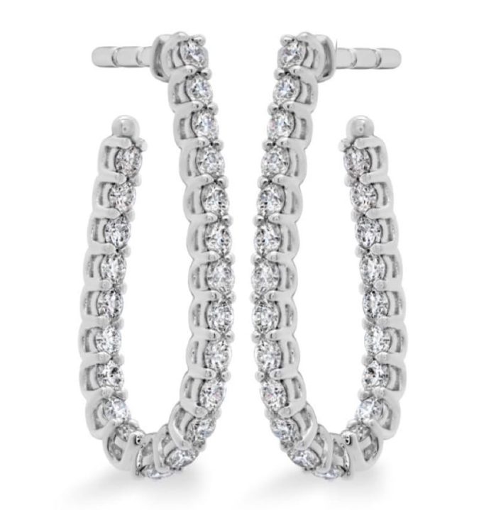 Signature Open Pear Diamond Hoops in 18k White Gold by Hearts On Fire